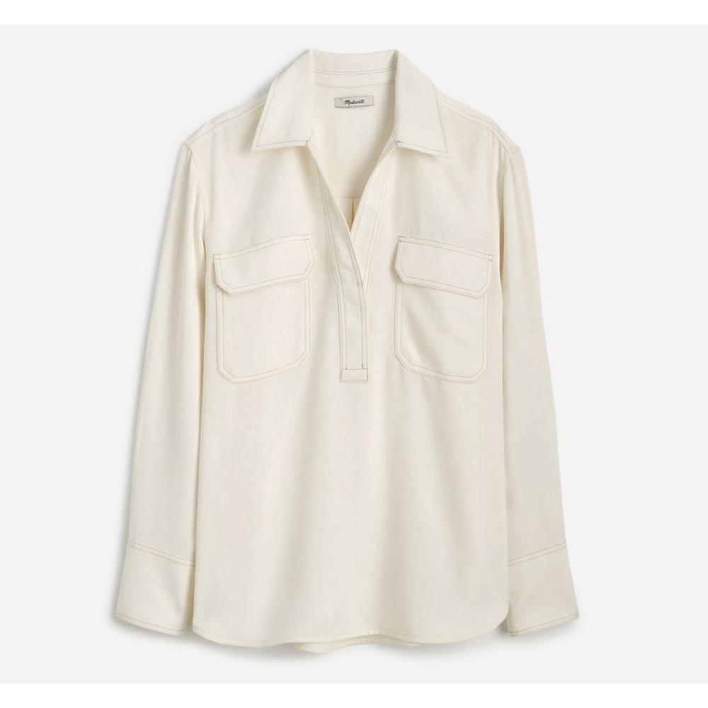 Madewell Tunic Shirt Size L Ivory Long Sleeve Relaxed Classic Old Money - Picture 2 of 11